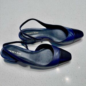 Veronica Beard Navy with Black Cap toe Slingback Flats